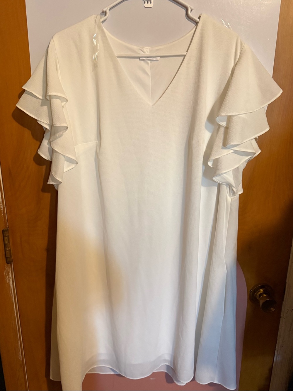 Women's V-Neck White Ruffle Sleeve Dress